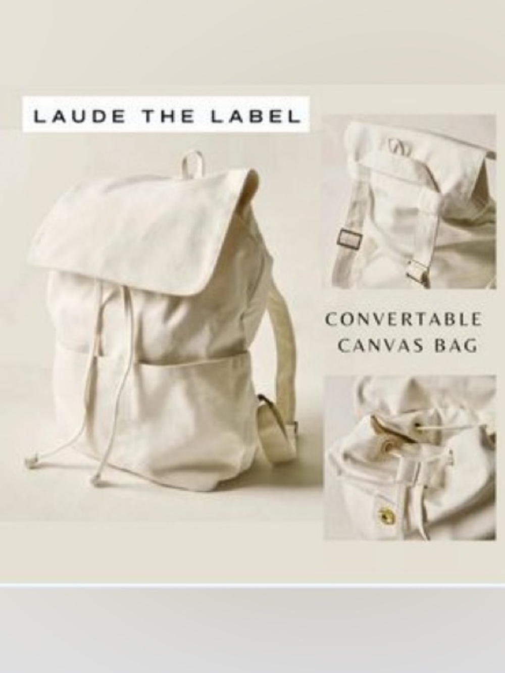 NWOT Laude the Label White Convertible Canvas Backpack